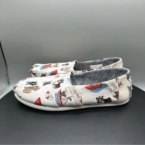 Toms Nautical Dogs Canvas Classic Slip On Shoes Women 6.5 White - Picture 4 of 11